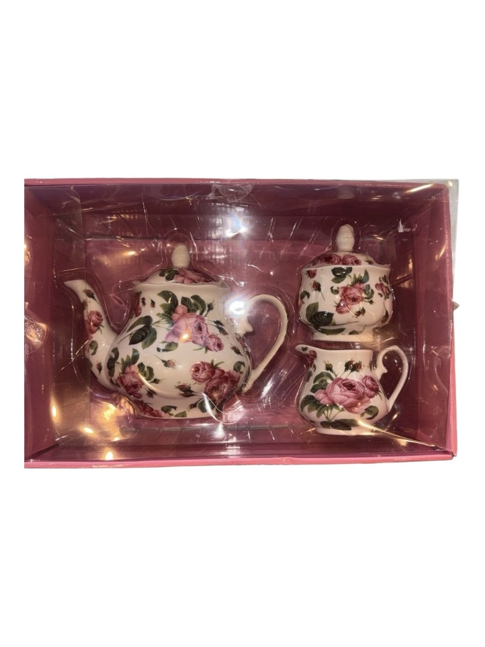 NIB - Kent Pottery Tea‎ Pot  Sugar & Creamer set Pretty Violets Spring flowers